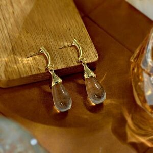 Gold-Tone Dangle Earrings with Clear Teardrop Drops